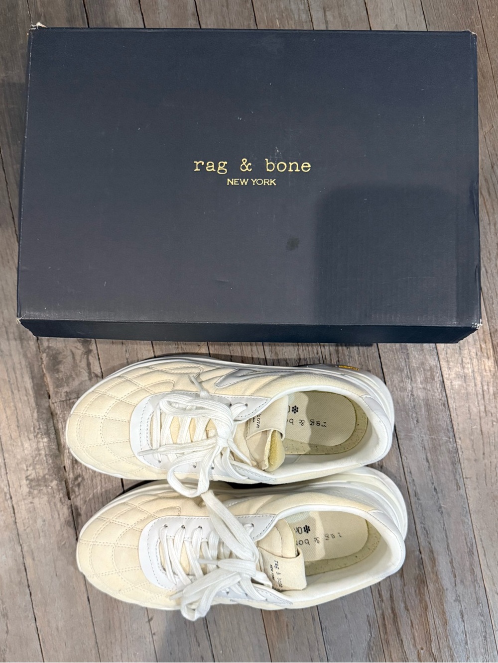 rag & bone Men's Quilted Cream Leather Sneakers